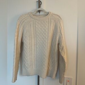 Used J. Crew Rugged Merino Wool Blend Raglan Cableknit Sweater Men's Small Cream